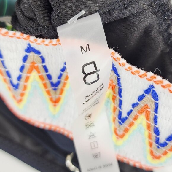 Black High-Waisted Bikini Set With Adjustable Straps & Chevron Accents Size M - Picture 4 of 7